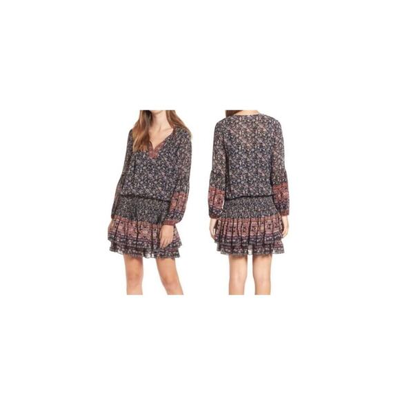 ASTR The Label Stella Women's Dress Size Large Drop-Waist BOHO Mini Long Sleeve - Picture 2 of 11